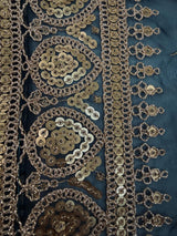 Teal Organza Silk Dupatta with Gold Zari Embroidery Sequins, Wedding Lehanga Accessory - Kaash