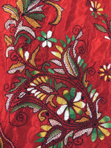 Tomato Red hand Kantha stitch saree on Bangalori silk — Kaash Collection