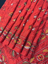 Tomato Red hand Kantha stitch saree on Bangalori silk — Kaash Collection