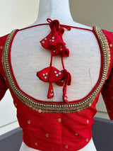 Tomato Red Raw Silk ready-to-wear blouse with handwork with beads — Kaash Collection