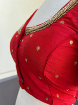 Tomato Red Raw Silk ready-to-wear blouse with handwork with beads — Kaash Collection