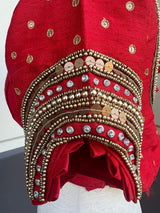 Tomato Red Raw Silk ready-to-wear blouse with handwork with beads — Kaash Collection