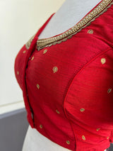 Tomato Red Color Raw Silk Ready to Wear Blouse | Handwork Blouses | Padded Blouse | Readymade Saree Blouses | Red Color Blouse - Kaash