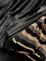 Trending Party Wear Saree in Black and Gold Color Strip Half and Half Saree in Pleated material - Kaash