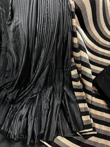 Trending Party Wear Saree in Black and Gold Color Strip Half and Half Saree in Pleated material - Kaash