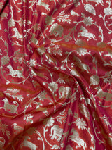 Triple-Tone Peach, Pink & Orange Semi Katan saree in semi katan silk with shikargarh design in triple-tone — Kaash Collection