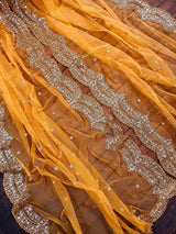 Tumeric Yellow Color Net Dupatta with Gold Zari, Sequin and Beads - Kaash