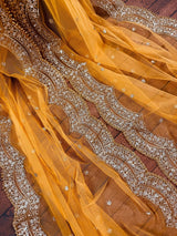 Tumeric Yellow Color Net Dupatta with Gold Zari, Sequin and Beads - Kaash