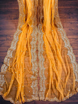 Tumeric Yellow Color Net Dupatta with Gold Zari, Sequin and Beads - Kaash