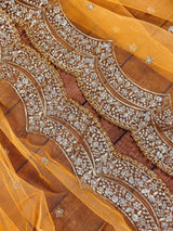 Tumeric Yellow Color Net Dupatta with Gold Zari, Sequin and Beads - Kaash