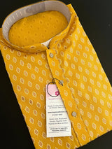 Turmeric Yellow / Haldi men's kurta pajama in pure cotton with small gold buttis on cotton — Kaash Collection