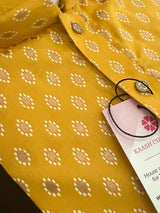 Turmeric Color Premium Pure Cotton Mens Kurta Pajama Set with Gold Buttis - Kurta for Haldi Ceremony - Kurta for Puja - Yellow Color Kurta - Kaash