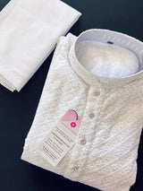 White Color Chikankari Lucknowi Georgette Men Kurta Pajama Set with Lining | Chikhankari Kurta | Mens Wear | Kurtas for Men | White Kurta - Kaash