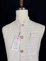 White men's Nehru/Modi jacket in cotton silk with embroidery & sequin work — Kaash Collection