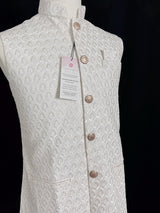 White men's Nehru/Modi jacket in cotton silk with embroidery & sequin work — Kaash Collection