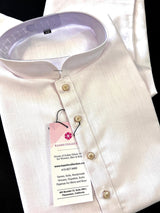 White men's kurta pajama in pure linen cotton with premium linen cotton with fancy buttons — Kaash Collection