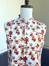 White men's Nehru/Modi jacket in soft silk with floral digital prints — Kaash Collection