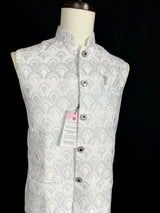 White men's Nehru/Modi jacket in cotton silk with embroidery, thread & sequin work — Kaash Collection