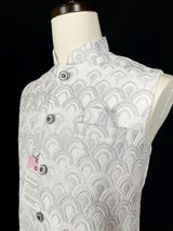 White men's Nehru/Modi jacket in cotton silk with embroidery, thread & sequin work — Kaash Collection