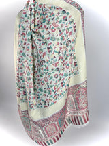 White kashmiri wool Kashmiri shawl with kani weave with muted gold zari — Kaash Collection