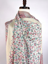 White kashmiri wool Kashmiri shawl with kani weave with muted gold zari — Kaash Collection