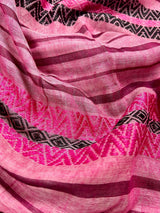 White, Pink & Black Bengal Handloom Cotton saree in bengal handloom cotton with handwoven bengal cotton with tassels — Kaash Collection