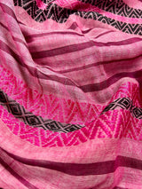 White with Pink and Black Bengal Handloom Cotton Saree - Bengal Sarees - Kaash