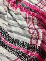 White with Pink and Black Bengal Handloom Cotton Saree - Bengal Sarees - Kaash