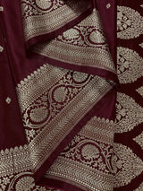 Wine Banarasi Mashru Silk saree in banarasi semi pure mashru silk with gold zari weave on mashru silk — Kaash Collection