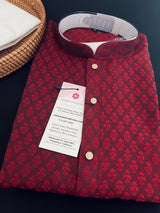 Wine Color Men Kurta Pajama – Self Design embroidery Style - Kaash