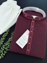 Wine men's kurta pajama in soft silk (non-pure) with tiny black sequin with embossed self-design — Kaash Collection