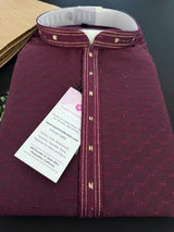 Wine men's kurta pajama in soft silk (non-pure) with tiny black sequin with embossed self-design — Kaash Collection