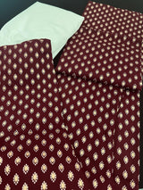 Wine men's kurta pajama in pure cotton with small gold buttis on cotton — Kaash Collection