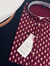 Wine men's kurta pajama in pure cotton with small gold buttis on cotton — Kaash Collection