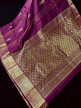 Wine pure kanjivaram kanchipuram silk saree with muted gold zari weave — Kaash Collection