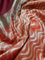 Wine Red Banarasi Soft Silk Saree, Gold Zari Weave Borders - Kaash