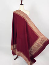 Burgundy wool Kashmiri shawl with gold & copper resham aari thread work — Kaash Collection