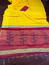 Yellow and Peachy Pink Color Handloom Saree with tiny Sequence Work and Thread Work | Handloom Sarees | Sequence Saree | Kaash Collection - Kaash