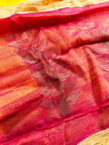Yellow and Peachy Pink Color Handloom Saree with tiny Sequence Work and Thread Work | Handloom Sarees | Sequence Saree | Kaash Collection - Kaash