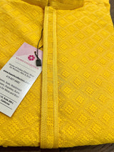 Yellow men's kurta pajama in georgette with lucknowi chikankari embroidery — Kaash Collection