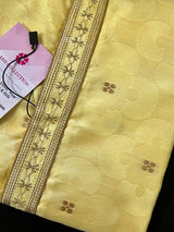 Yellow men's kurta pajama in soft silk with self-design with antique zari buttis — Kaash Collection