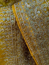 Yellow soft organza silk dupatta with muted gold zari, embroidery & sequin — Kaash Collection