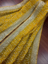 Yellow soft organza silk dupatta with muted gold zari, embroidery & sequin — Kaash Collection
