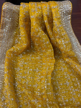 Yellow soft organza silk dupatta with muted gold zari, embroidery & sequin — Kaash Collection