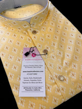 Yellow men's kurta pajama in pure cotton with small self-design buttis on cotton — Kaash Collection