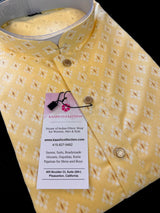 Yellow Color Pure Cotton Kurta Pajama Set for Men with Self design Buttis | Pure Cotton Men Kurta | Haldi Kurta - Kaash
