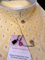 Yellow Color Pure Cotton Kurta Pajama Set for Men with Self design Buttis | Pure Cotton Men Kurta | Haldi Kurta - Kaash