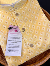 Yellow Color Pure Cotton Kurta Pajama Set for Men with Self design Buttis | Pure Cotton Men Kurta | Haldi Kurta - Kaash