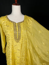 Yellow Color Salwar Kameez | Readymade Salwar Kameez in Yellow Color with Pant - 3pcs Women Suit with Handwork - Kaash