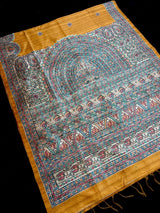 Yellow Gold Semi-Tussar Silk with Madhubani Prints Sarees - Kaash